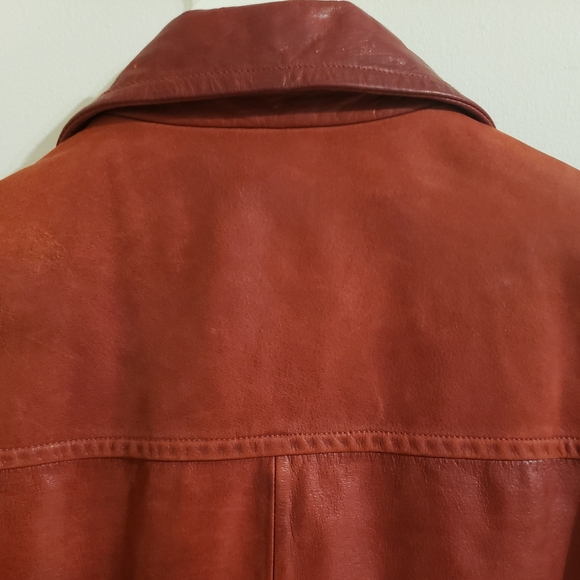 Aldo Vintage Leather Retro Red Semi Trench Lined Coat Boho Woman Large - Picture 9 of 16